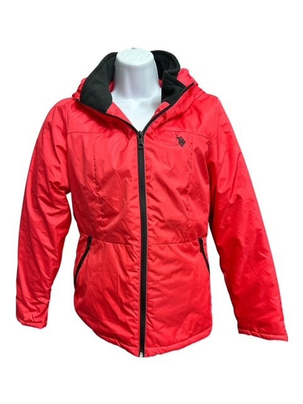 US Polo Assn Medium Puffer Jacket Coat Womens Pink Hooded Full Zip Lined Pockets